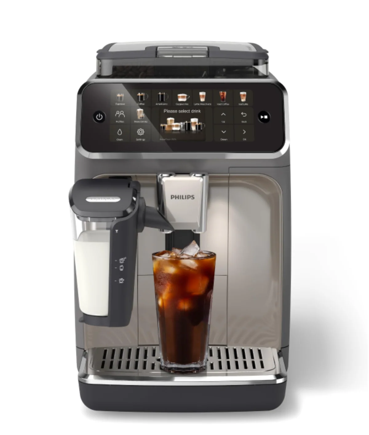 Philips 5500 Series Fully Automatic Espresso Machine, LatteGo Milk System, Integrated Grinder, 20 Hot & Iced Coffee Pre-Sets, Quick Start, SilentBrew, 15-Bar Pressure, Black Chrome (EP5544/94)